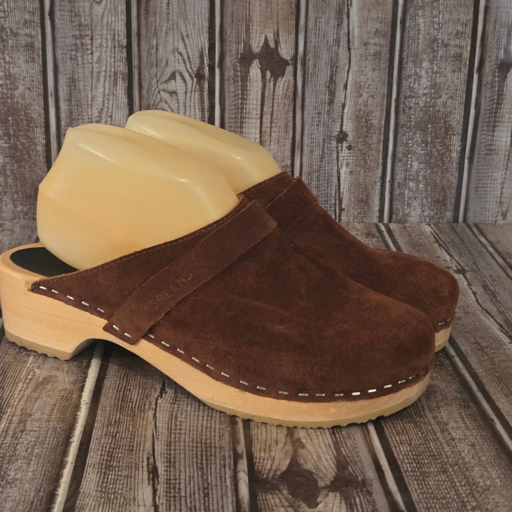 Sz 39/ 9 Womens Swedish Hasbeens Husband Brown Suede Comfort Clogs VGUC